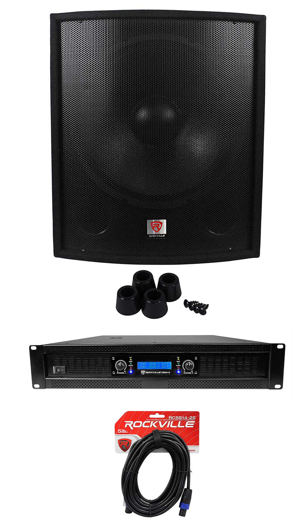 18" Amplifier+Cable Subwoofer Pro SBG1188 DJ PA 2-Channel Sub+5000w Rockville