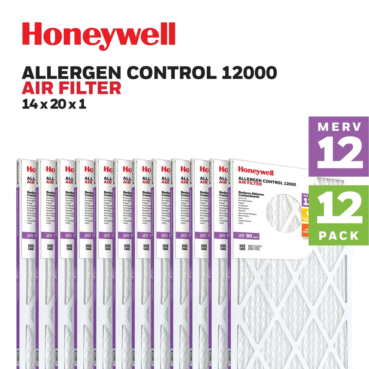 12 HVAC Air Pleated Filter- 14x20x1 Pack MERV Honeywell Furnace 12