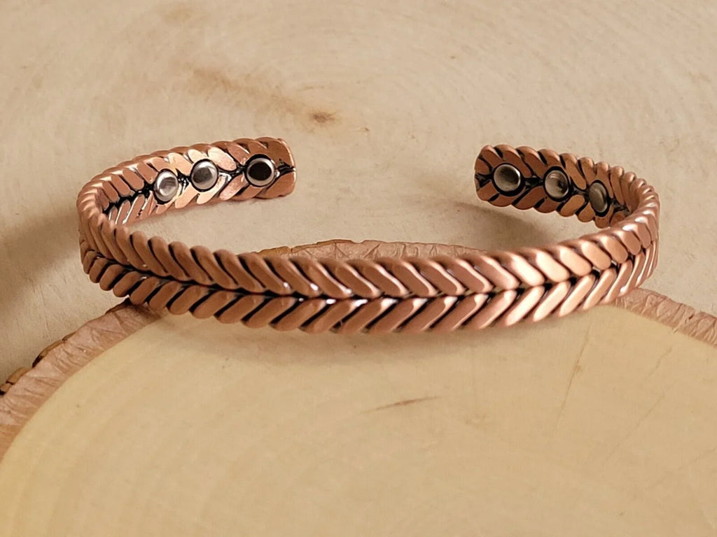 Solid Magnetic Therapy Pure Cuff Matte Arthritis Herringbone Copper Bracelet