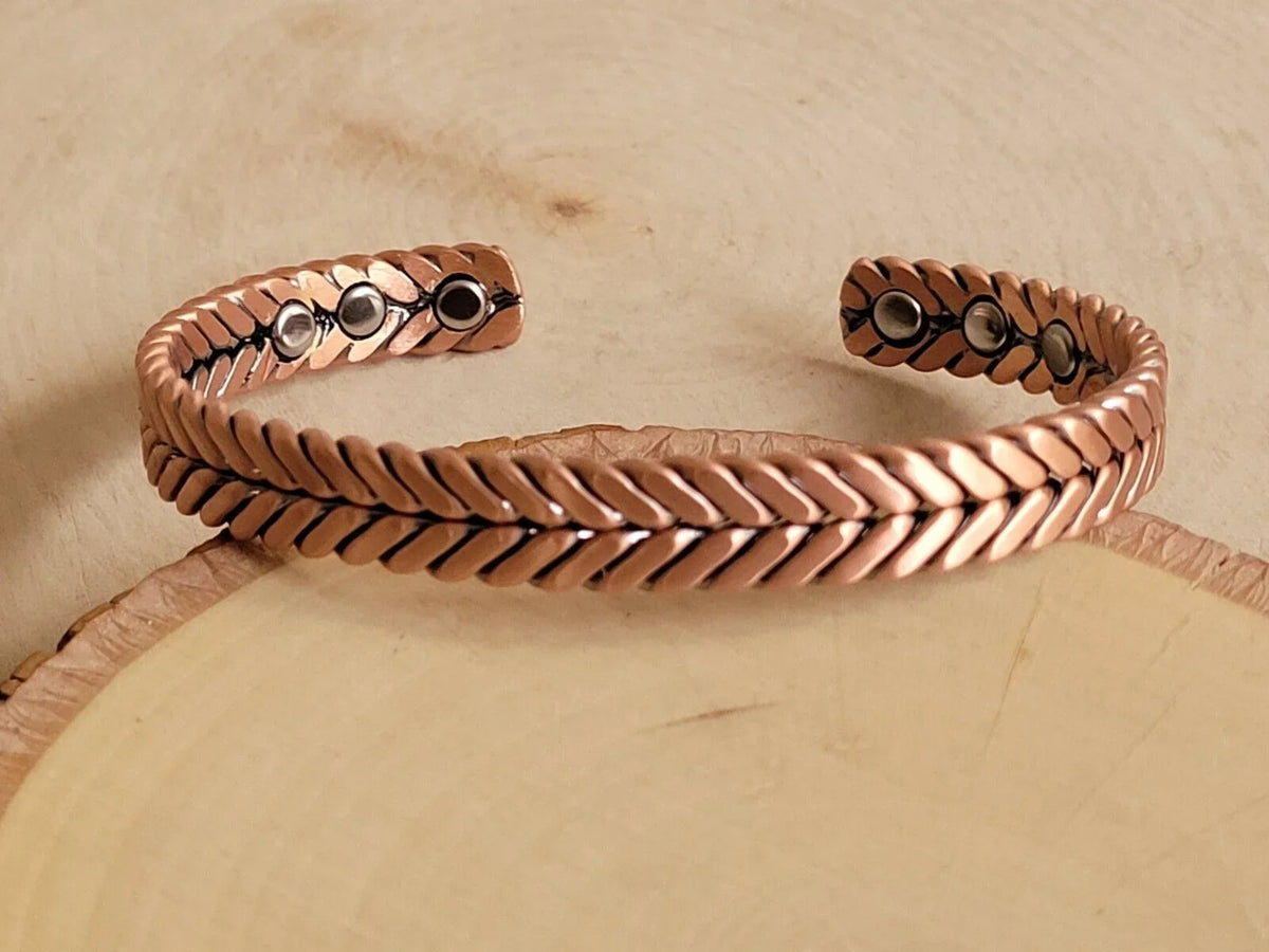 Solid Magnetic Therapy Pure Cuff Matte Arthritis Herringbone Copper Bracelet
