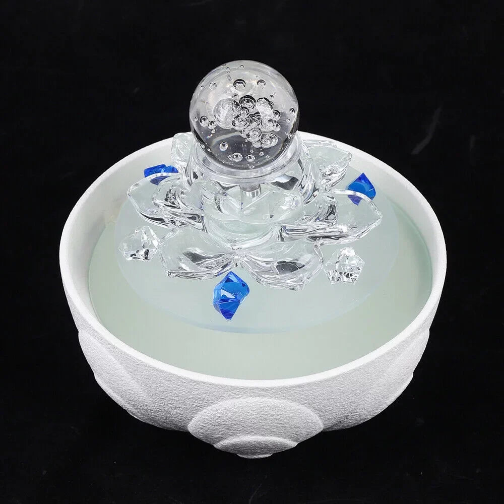 Fountain Lotus Water Crystal Flowing White Desktop Teahouse Fountain Desktop Fountain, Office Ornament Waterfall Decor Tabletop Water
