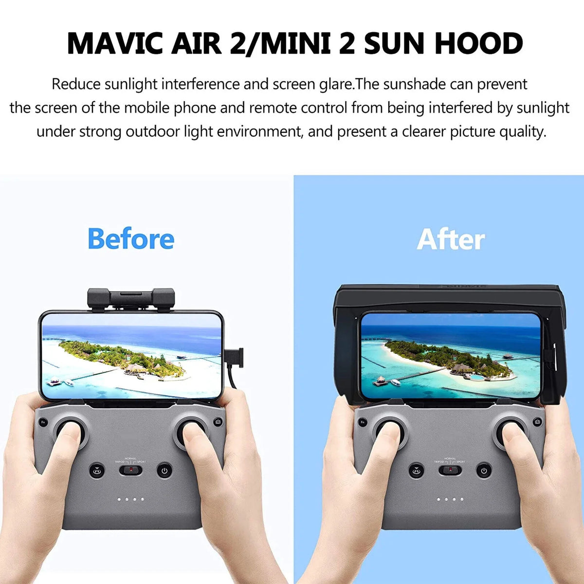 2 Control 2 Remote Air Sun Foldable PU Drone Shade Mavic DJI for Mini Phone Hood