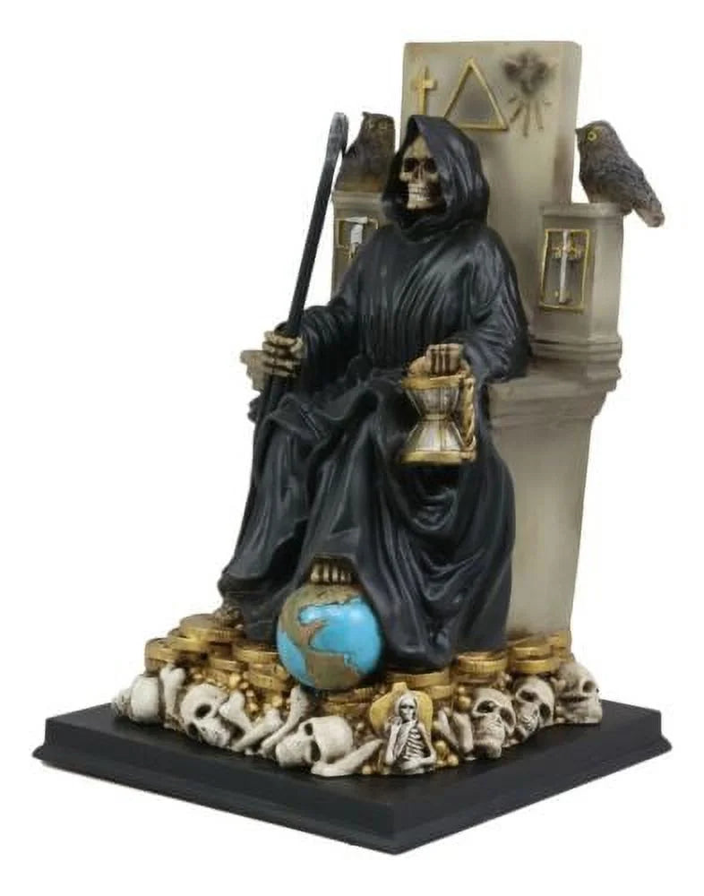 Holding Throne Our Of Black Muerte Death Seated Scythe Santa Statue On Lady