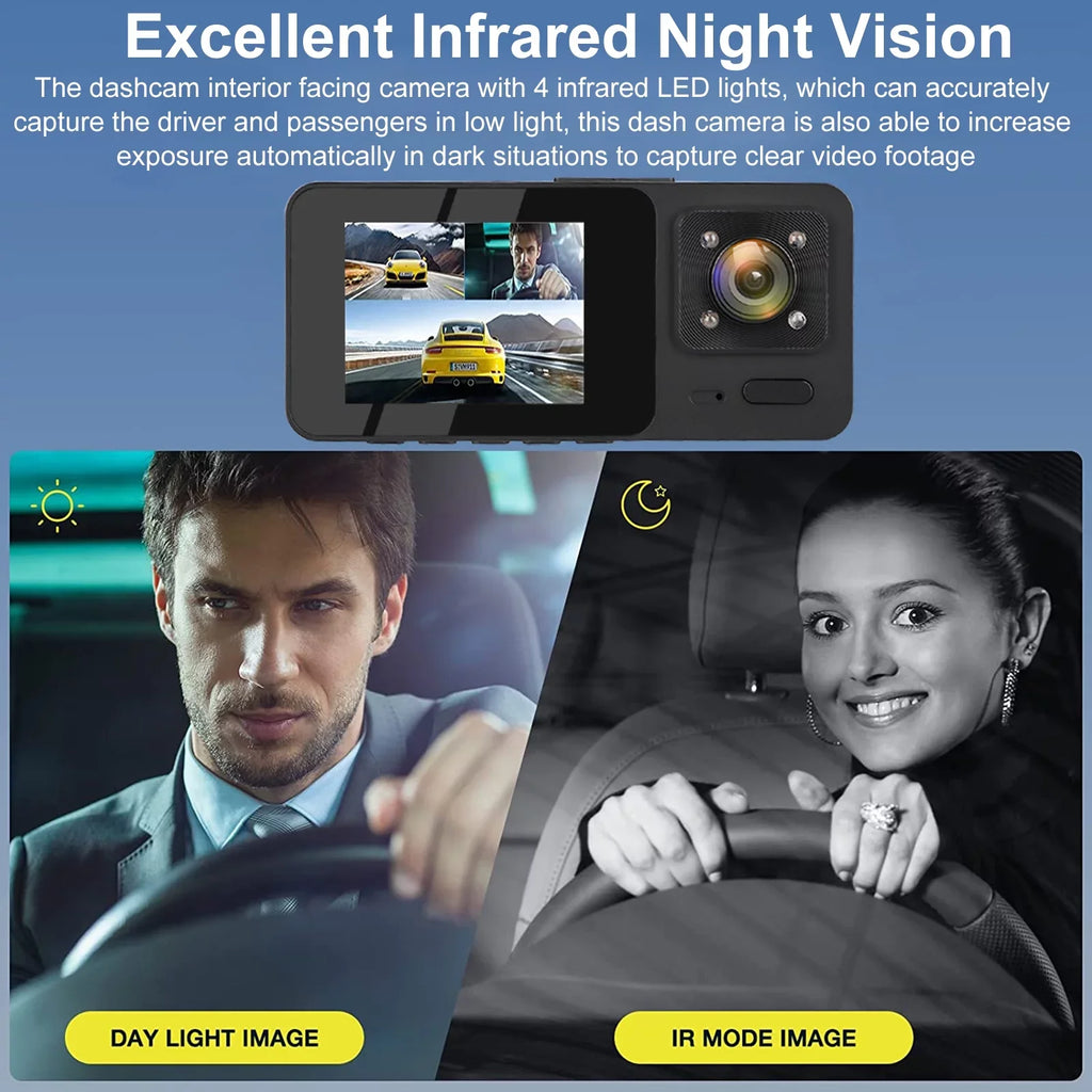 HD Cam, Channel with Dash Dash - Recording Monitor, Night Vision, Backup Black 1080P 3 Camera TSV Loop Parking G-Sensor,