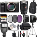 a7C UV-CPL-FLD - + Memory + Camera Lens (Silver) 64GB + Wide Sony Wrist + Flash Version Angle International Lens Card Filters GM with + f/2.8 + 0.43X 2.2x Grip Telephoto 24-70mm Lens