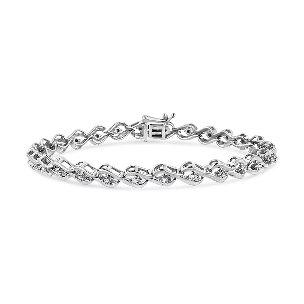 Silver (I-J - Flame Diamond Cttw 1/10 Round-Cut of Links 7.25" .925 I3) Color, Bracelet Sterling