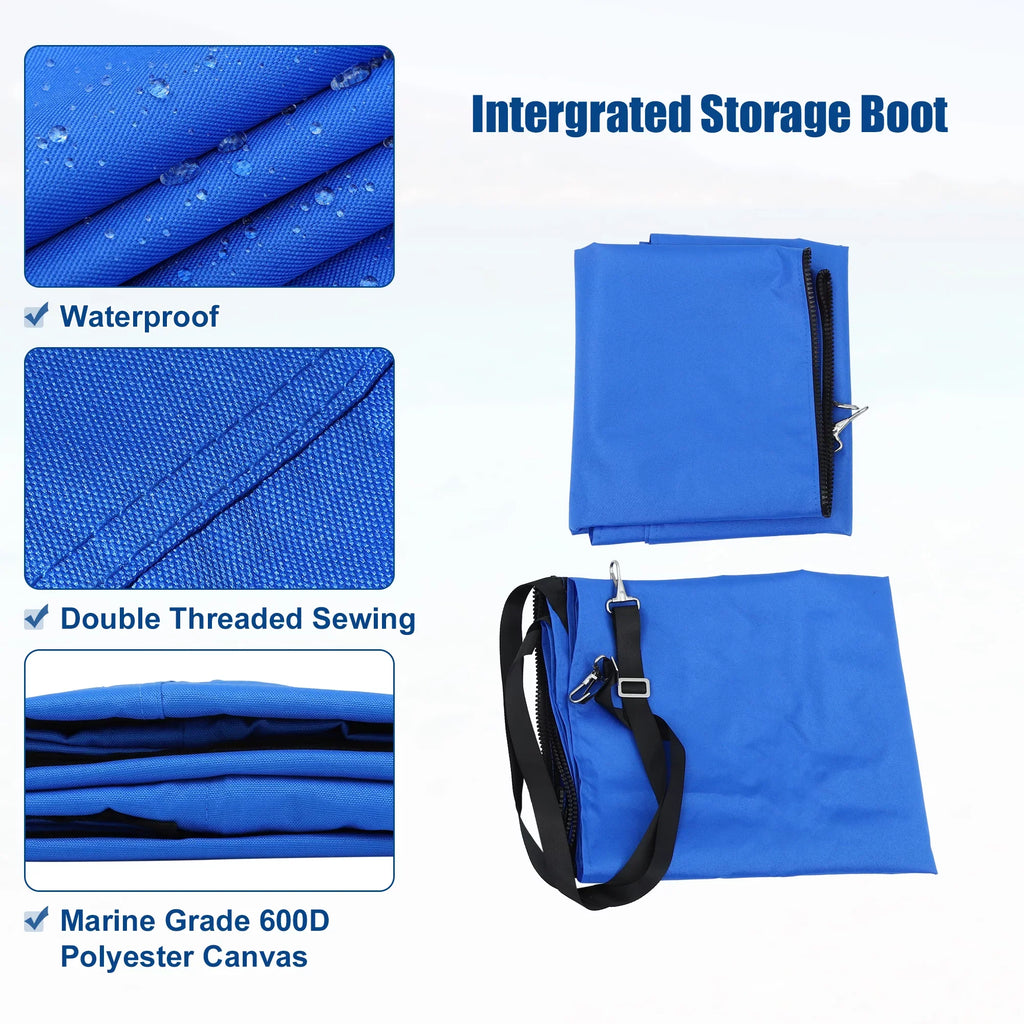 x Boot Detachable Storage Cover Side Top x Bimini 8'L 600D Unique 4 67"-72"W Bow 54"H Canvas Bargains Blue with Blocks
