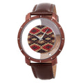 Men's Brown Quartz Dial Strap Watch Transparent Leather Swiss Retro Style