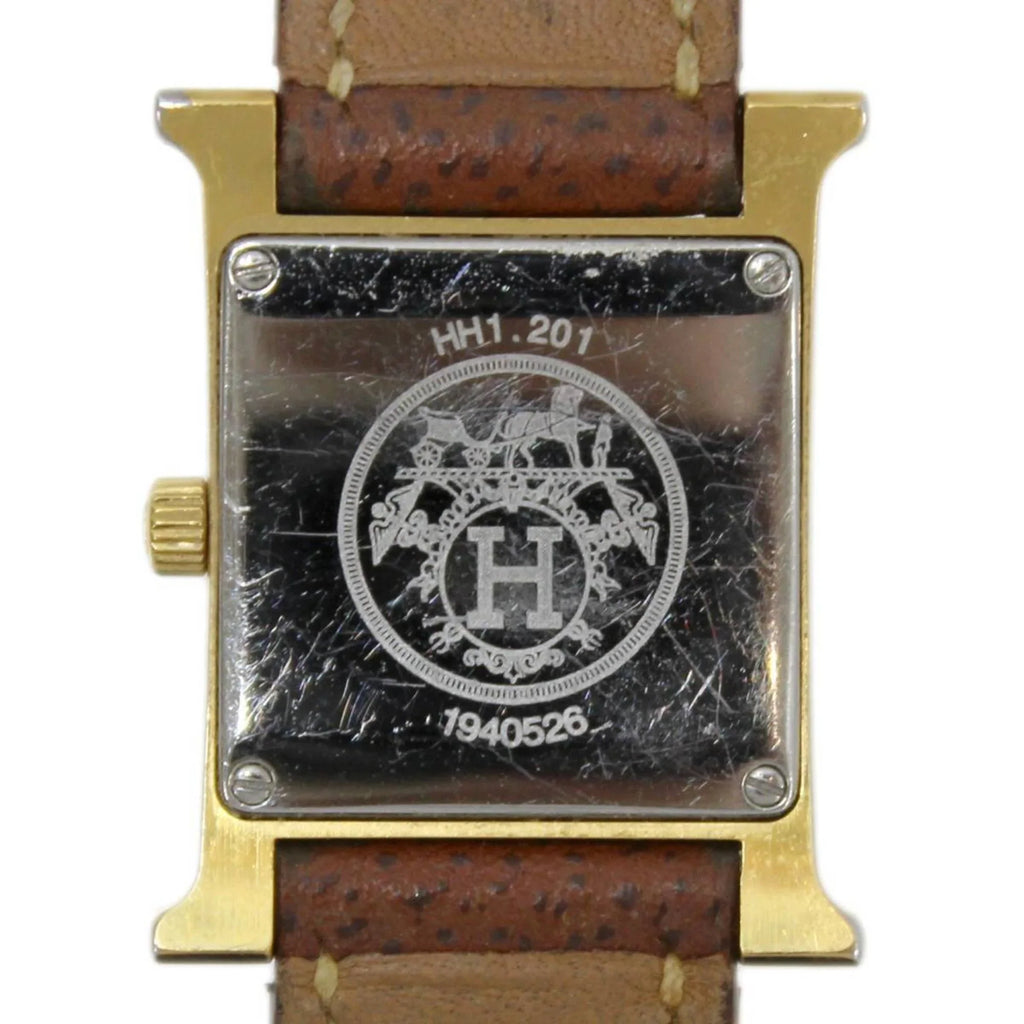 □G White Watch Ladies Hermes (Good) Brown x Dial: HERMES H Pre-Owned Gold HH1.201 Quartz