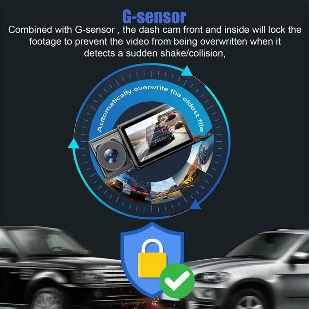 2\\\" HD Lens Triple Driving Dash Rear And Cam Video Camera DVR Recorder Car Front
