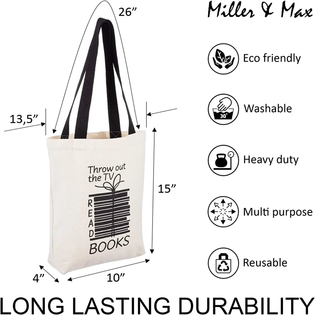 Durable With 12 Men, Handles oz Office, Cute & Miller Picnic School, Canvas An For - Max Fun Print Black Pocket, For Cotton Women Books Bag Design Canvas 100% Tote Bags Inner Reusable Multi-functional