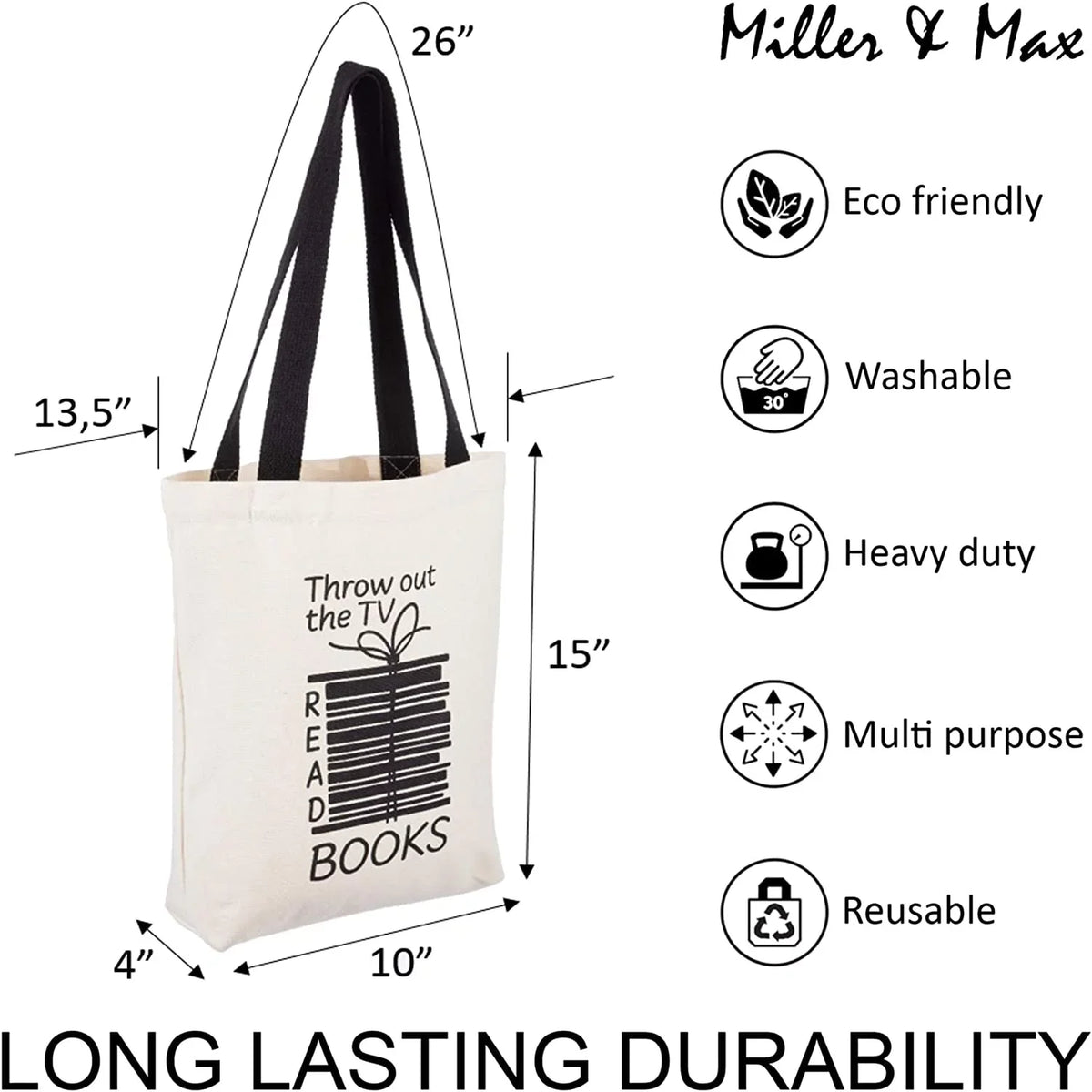 Durable With 12 Men, Handles oz Office, Cute & Miller Picnic School, Canvas An For - Max Fun Print Black Pocket, For Cotton Women Books Bag Design Canvas 100% Tote Bags Inner Reusable Multi-functional