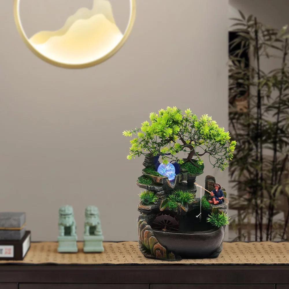 Fengshui Fountain Ornament Waterfall Miumaeov Rockery Decor Zen Desktop