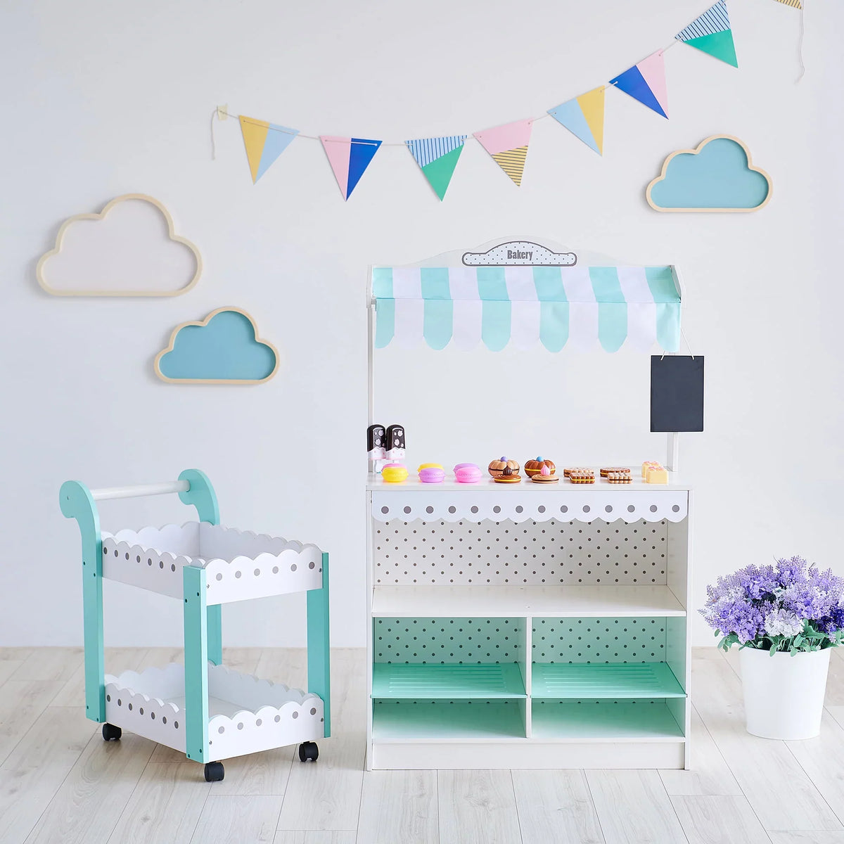 My Wooden Dream Set Teamson Bakery Cart Kids Pastry Play Shop and