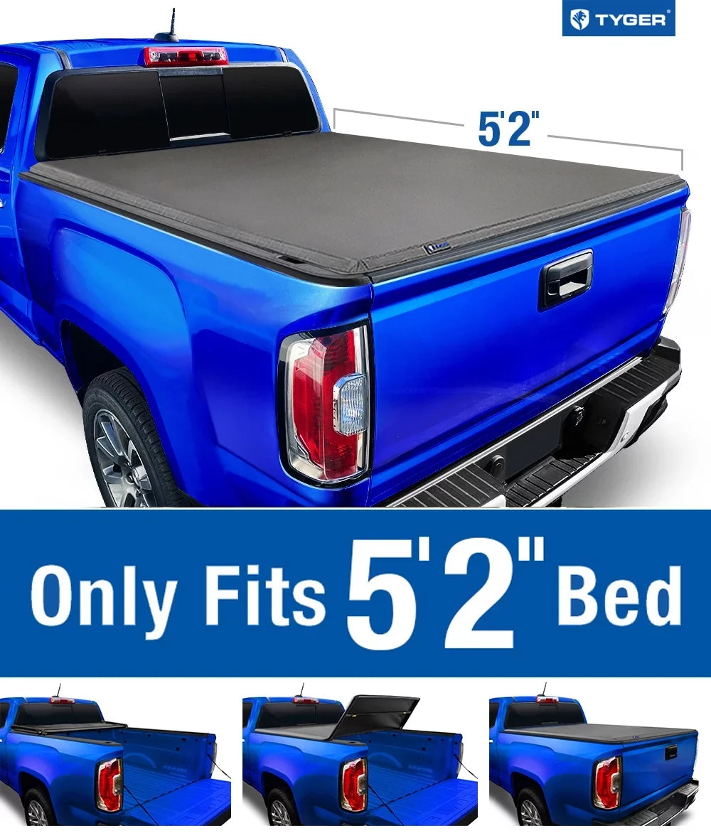 | 2015-2023 TG-BC3C1039 T3 Canyon 5'2" Chevy Auto with / Bed Tonneau Colorado Tri-fold Soft | Cover Vinyl Truck Compatible GMC | Tyger Bed