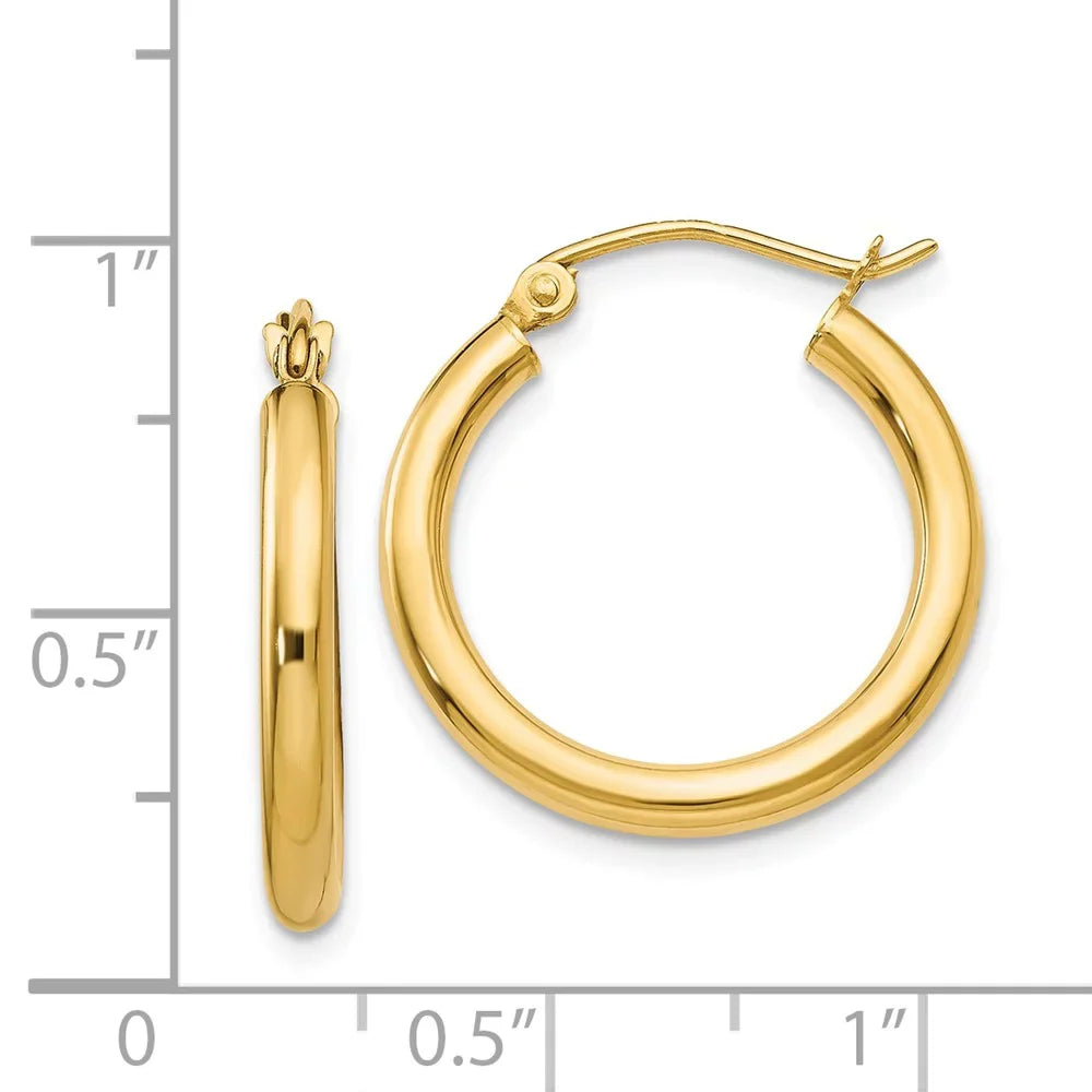 Adults Women Gold Yellow for 14kt Earrings; Hoop Real Polished and 2.5mm Tube for Teens; and Men