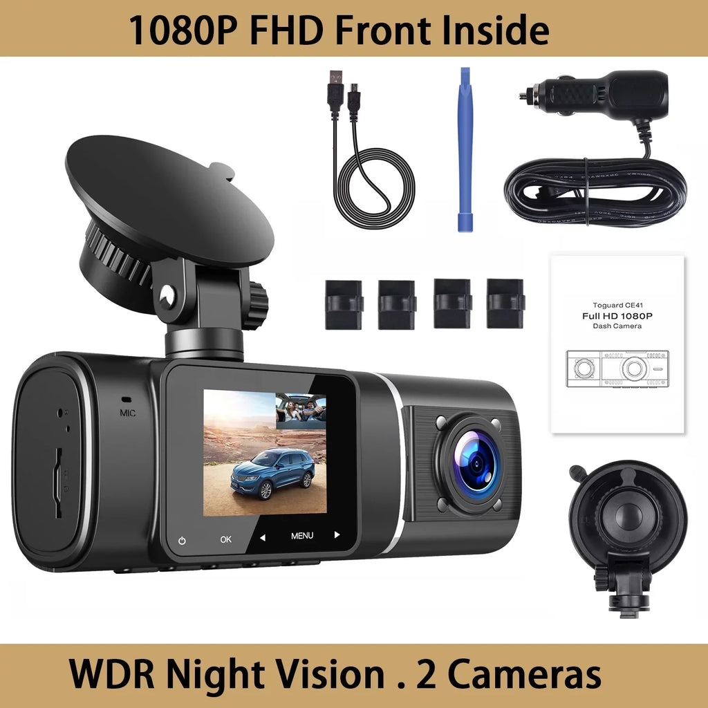 Car Dash Night Cam Vision 1080P IR Inside, TOGUARD Black and 720P FHD HD Camera Front