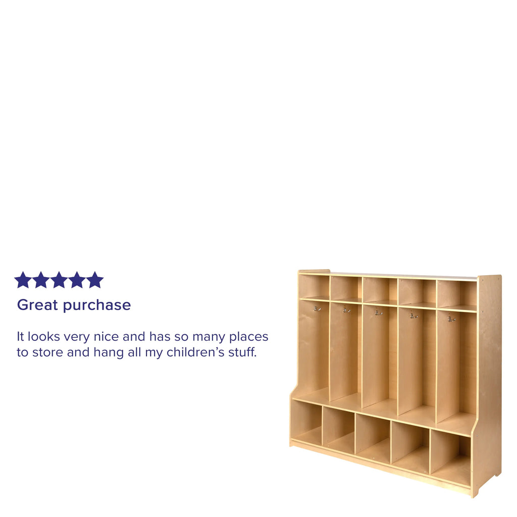 Cubbies, 5 48"L - Locker 48"H Kid School Coat Bench, Section (Natural) Hook-Safe, with BizChair Storage Friendly Wooden Organizer Design x and