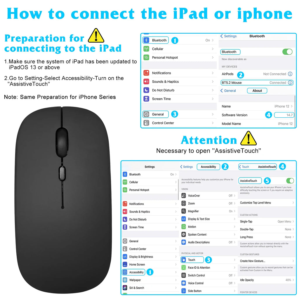 Axon Enabled Full-Size Keyboard Black All Bluetooth Slim Combo - Mac/Tablet/iPad/PC/Laptop Keyboard Rechargeable Ultra Mouse and ZTE 30 and Ultra Bluetooth Ergonomic Mouse 5G and Onyx for