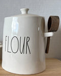 Large Dunn New Bell Canister Rae Kitchen LL Flour Wooden Scoop Ivory Letters Ceramic Shaped with Black