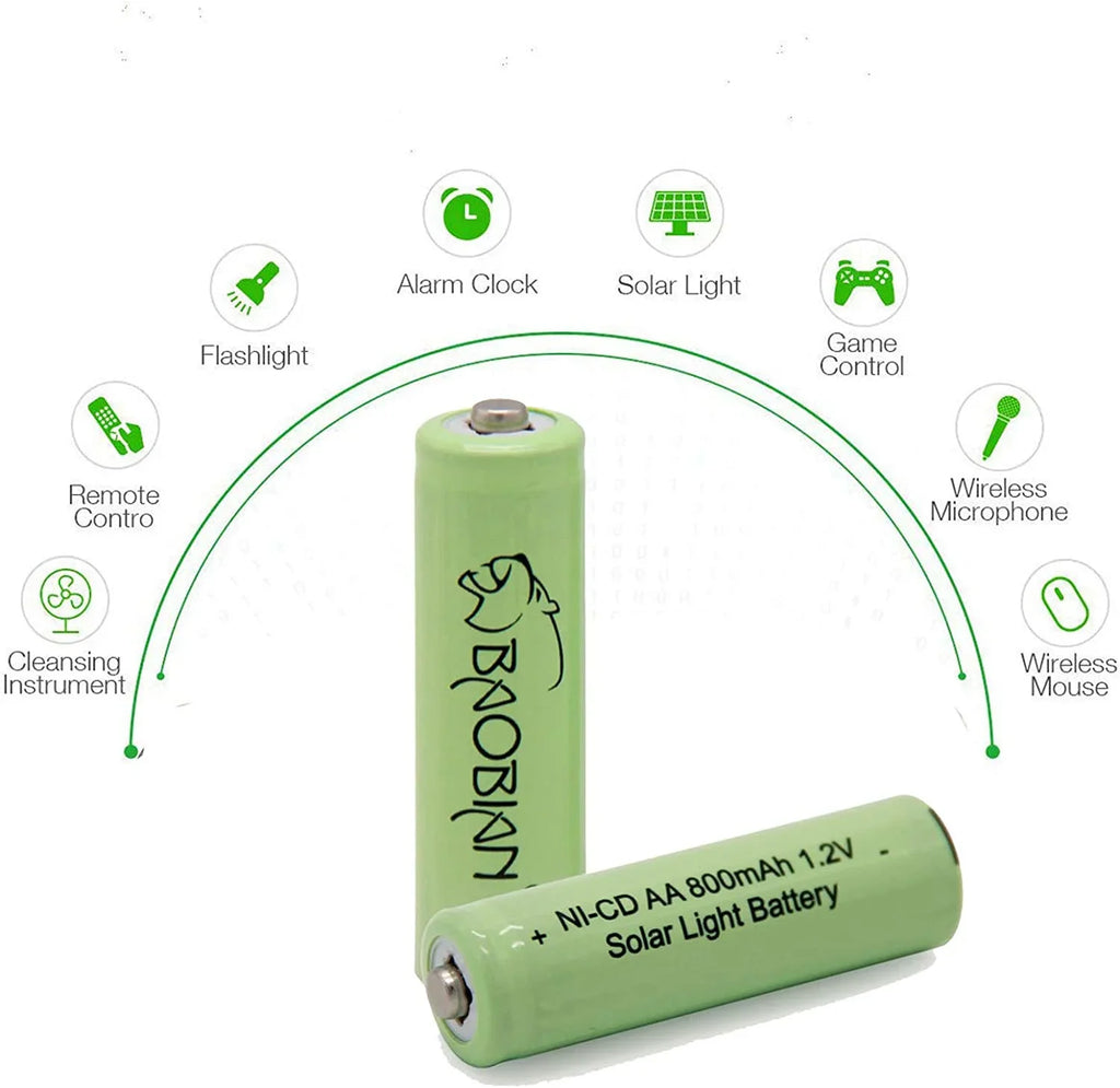 NiCd PCS) Outdoor 800mAh Batteries Light Remotes, for AA Solar Solar Mice Rechargeable 1.2V Lights, BAOBIAN (8 Batteries Garden