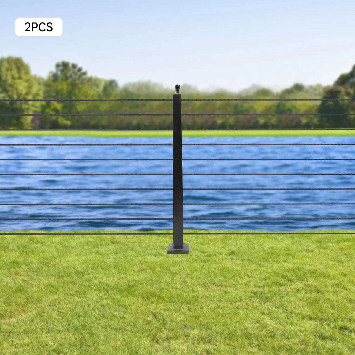 Railing Level Post Steel Cable Stainless for Two Railing Post System Deck Concrete Sides Wood Pre-Drilled Fence Cable 36''x2''x2'' Square Level