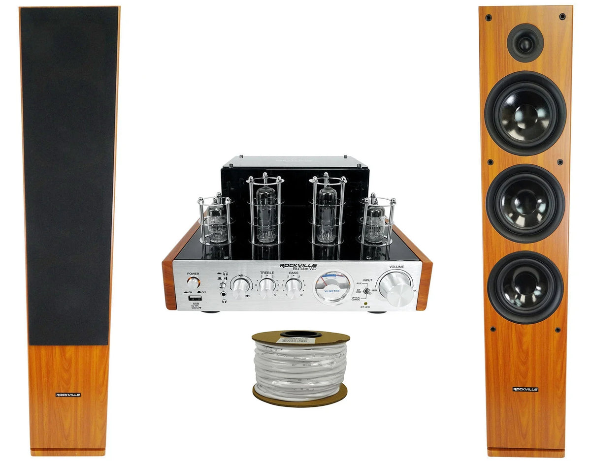 Rockville Amplifier/Home + Receiver Tower (2) BluTube WD Bluetooth Tube Speakers