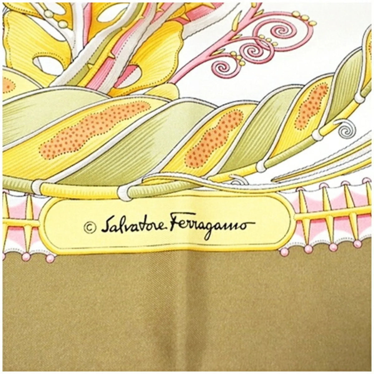 Ferragamo Salvatore Pre-Owned Scarf Muffler Pattern (Good) Beige Silk FERRAGAMO Fish Women's SALVATORE
