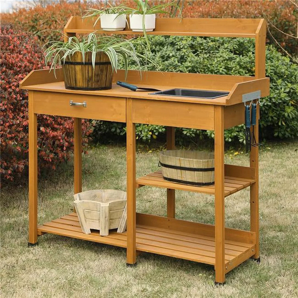 Planters Potting Bench, Potts Natural Deluxe Fir &