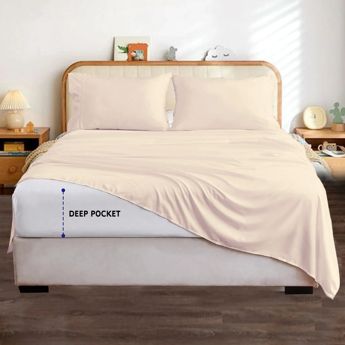 Fit @ Brand Cotton Count Upto 6-Piece 1000 Deep 22 Deep Pattern, Pocket, 100% Pocket 'hotellinen' Super Hotel Solid Extra Inches Thread Sheet (King, Soft Set Ivory) Egyptian
