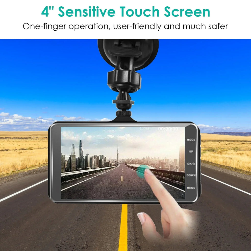 and Cam Camera with iMounTEK Rear IPS Car Dash Dashcams 4in Dual 1080P for Taxi Front Driving for Cars Touch Recorder Screen