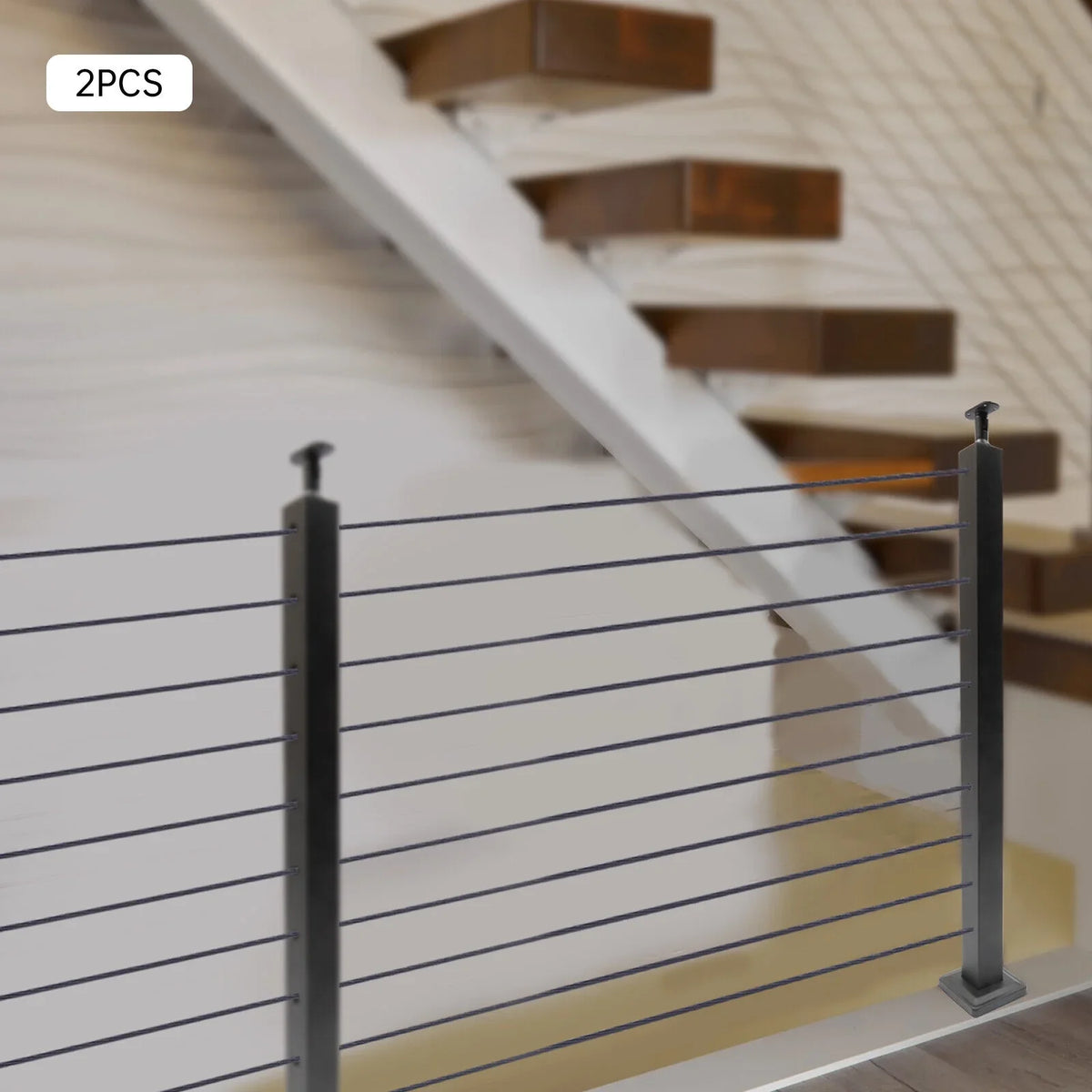 Railing Level Post Steel Cable Stainless for Two Railing Post System Deck Concrete Sides Wood Pre-Drilled Fence Cable 36''x2''x2'' Square Level