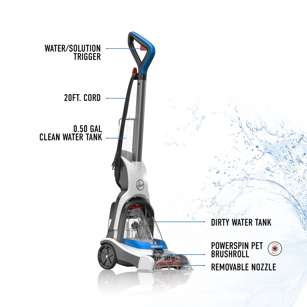 FH50710 PowerDash Brushes Carpet Hoover Antimicrobial with Compact Pet Cleaner Pet