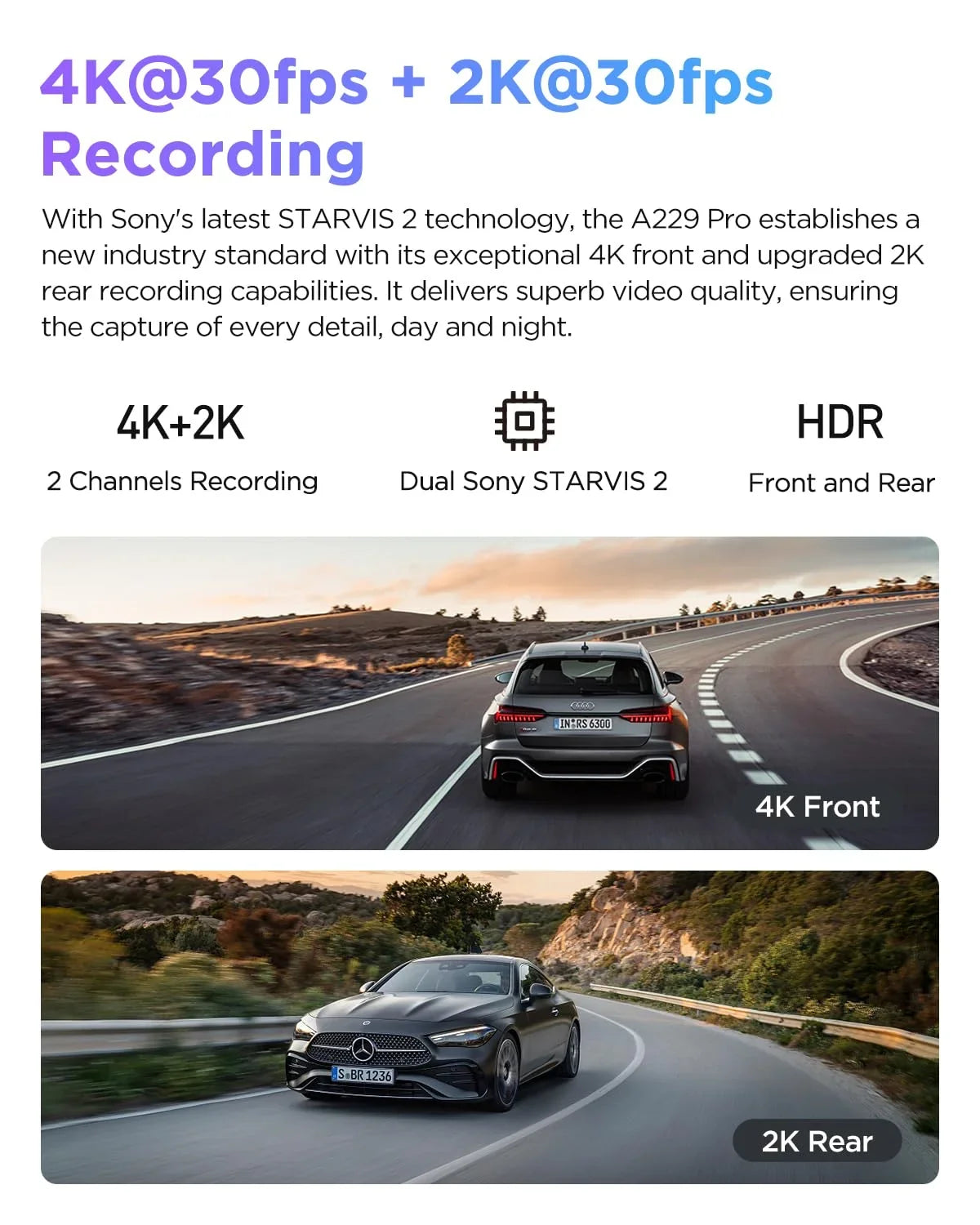 A229 IMX678 2CH 2 lb VIOFO 4K+2K Camera Pro Dual Front IMX675 with Car & GPS, STARVIS Rear Dashcam 2