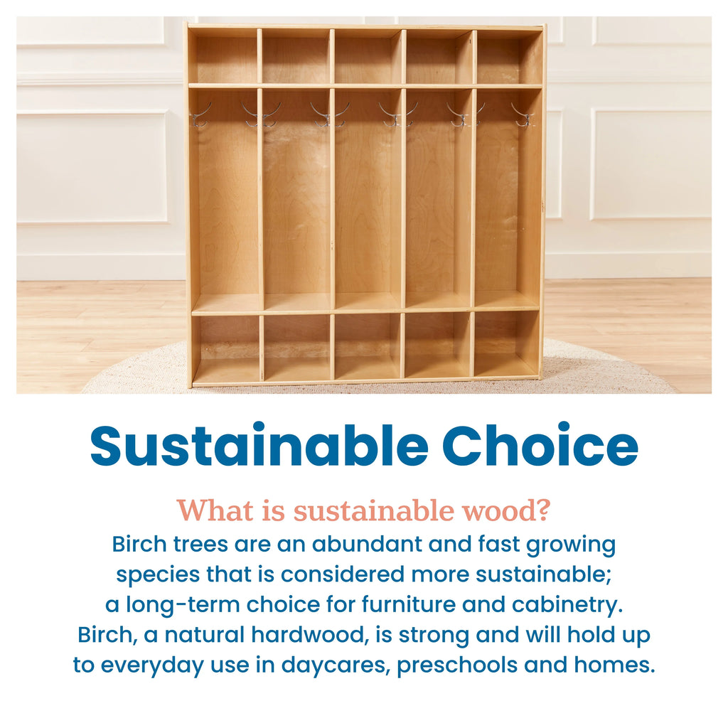 Natural ECR4Kids Coat Locker, 5-Section Streamline Furniture, Classroom
