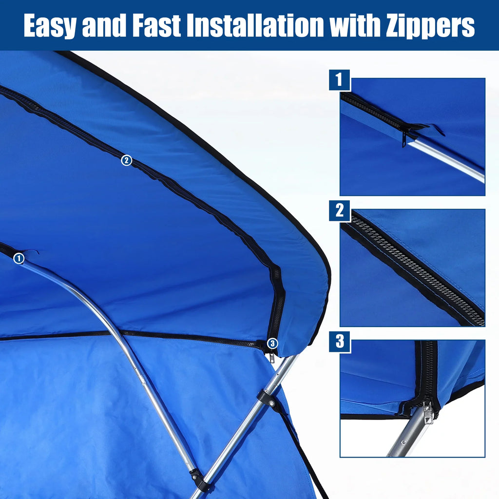 x Boot Detachable Storage Cover Side Top x Bimini 8'L 600D Unique 4 67"-72"W Bow 54"H Canvas Bargains Blue with Blocks