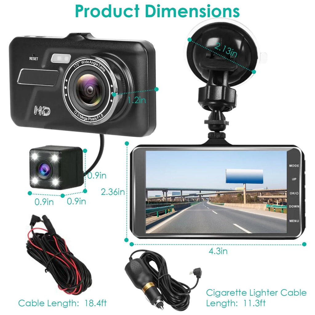 and Cam Camera with iMounTEK Rear IPS Car Dash Dashcams 4in Dual 1080P for Taxi Front Driving for Cars Touch Recorder Screen