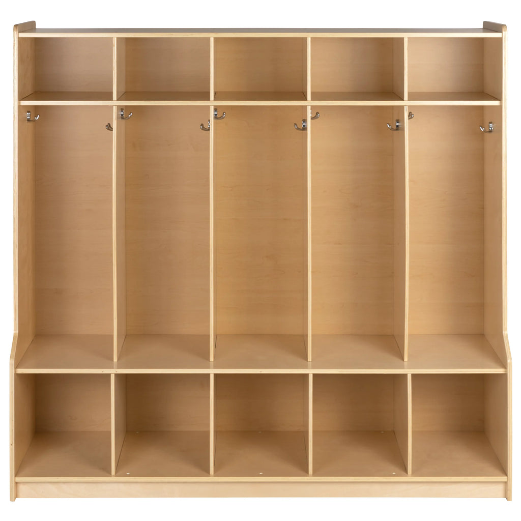 Cubbies, 5 48"L - Locker 48"H Kid School Coat Bench, Section (Natural) Hook-Safe, with BizChair Storage Friendly Wooden Organizer Design x and