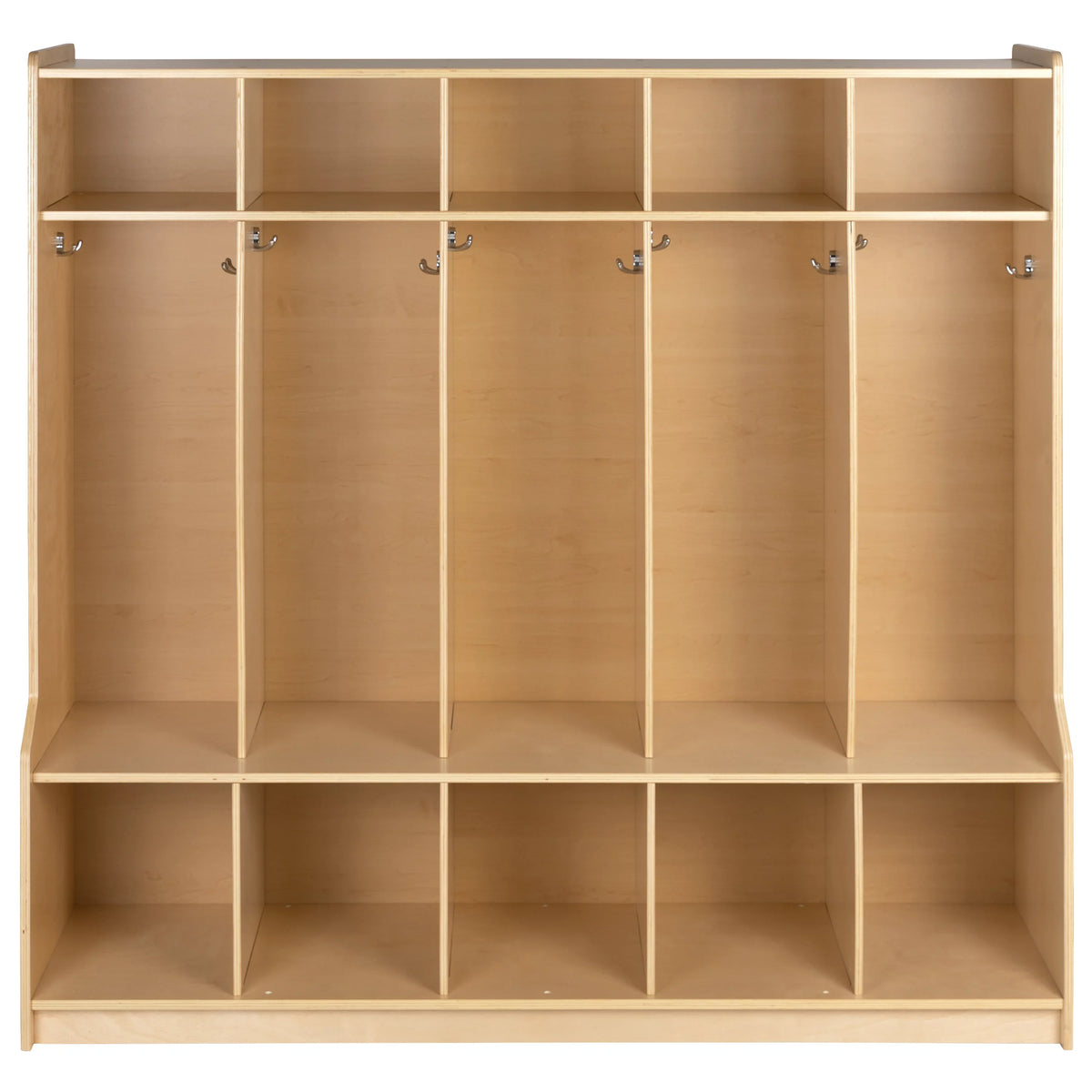 Cubbies, 5 48"L - Locker 48"H Kid School Coat Bench, Section (Natural) Hook-Safe, with BizChair Storage Friendly Wooden Organizer Design x and