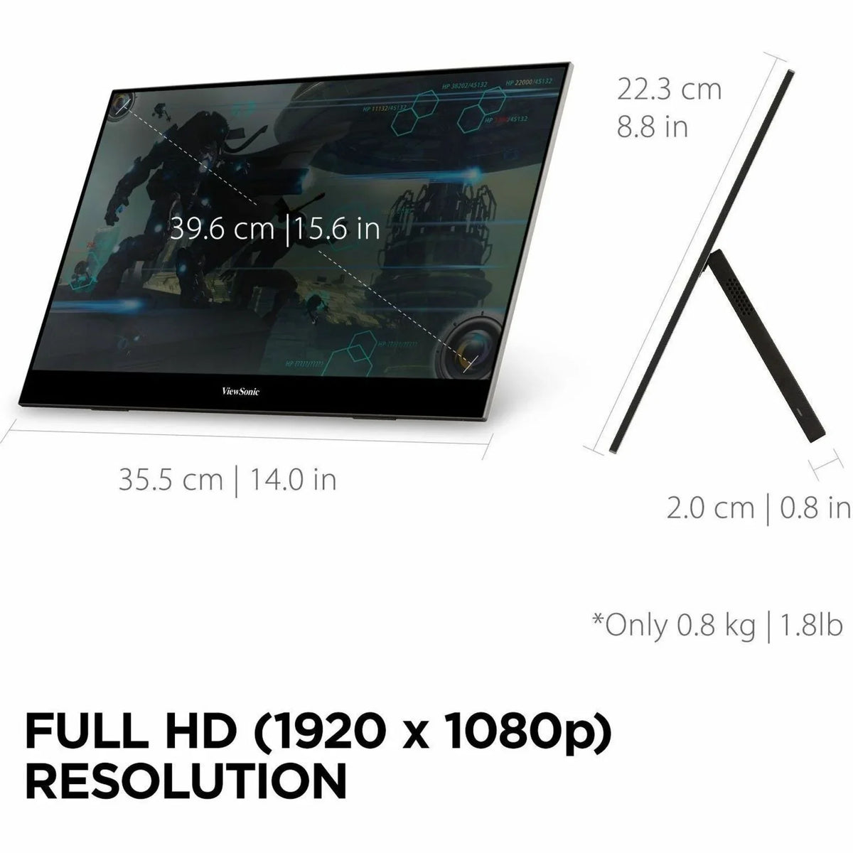 60W C, in Speakers, USB 1080p ViewSonic VX1655 Stand Tripod Portable Powered with with LED 15.6 Way FHD Dual Mini Monitor Built 2 mount and HDMI, Inch IPS
