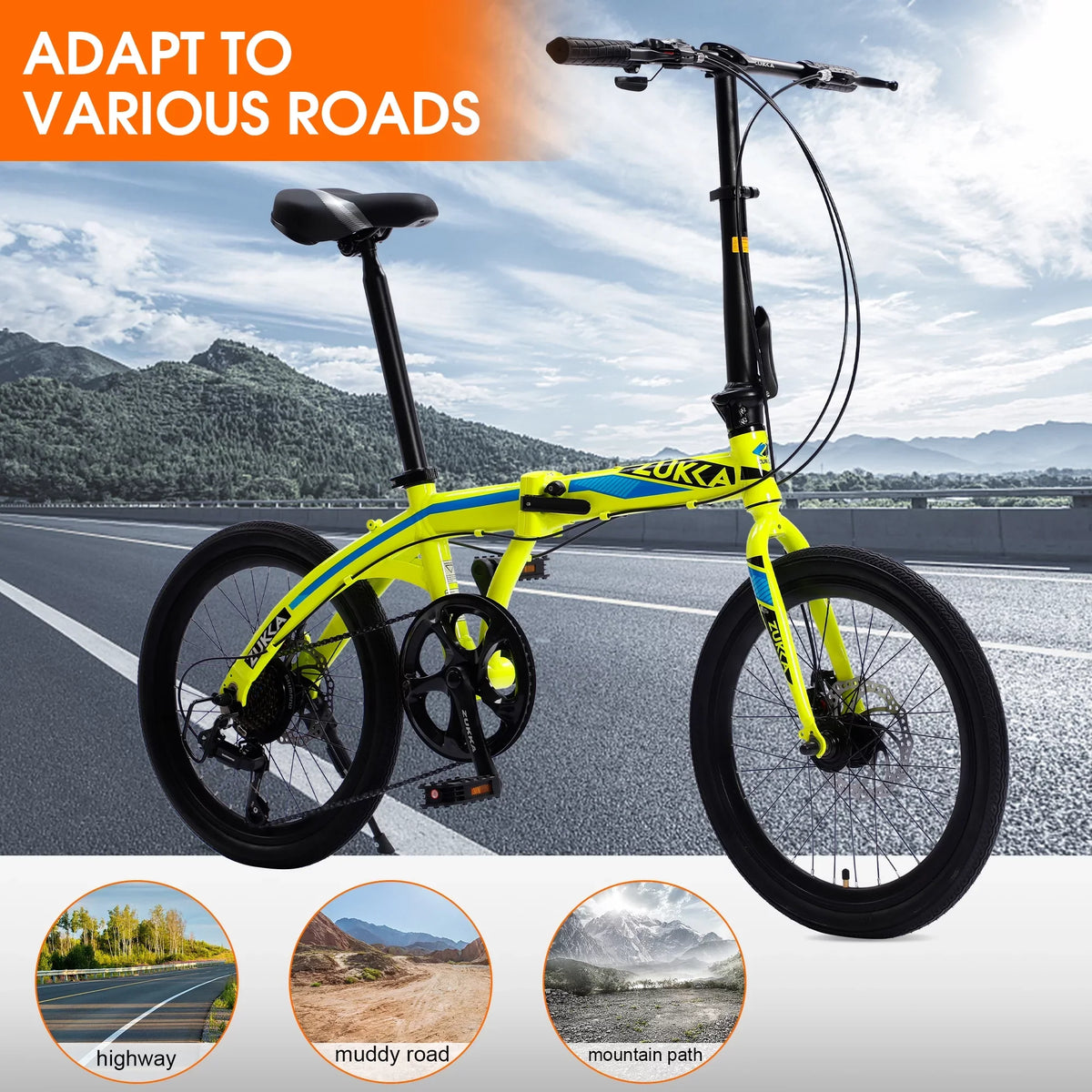 City Yellow Alloy Folding 8 Bike, Speed Aluminium Bike, 20" Frame,