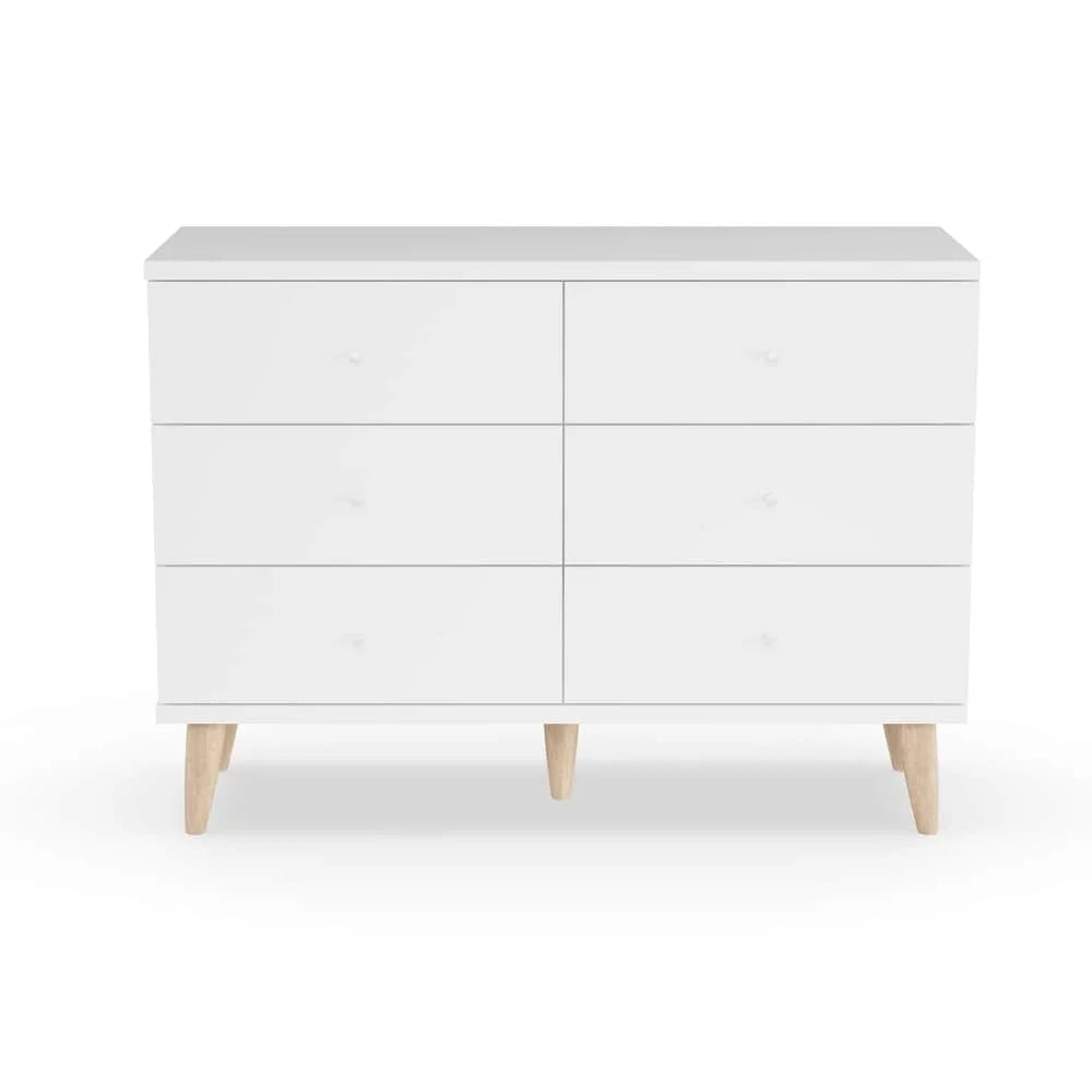 by BASIC White 6-Drawer Wide Mid-Century with Denhour Knobs DH 47-inch Dresser Modern