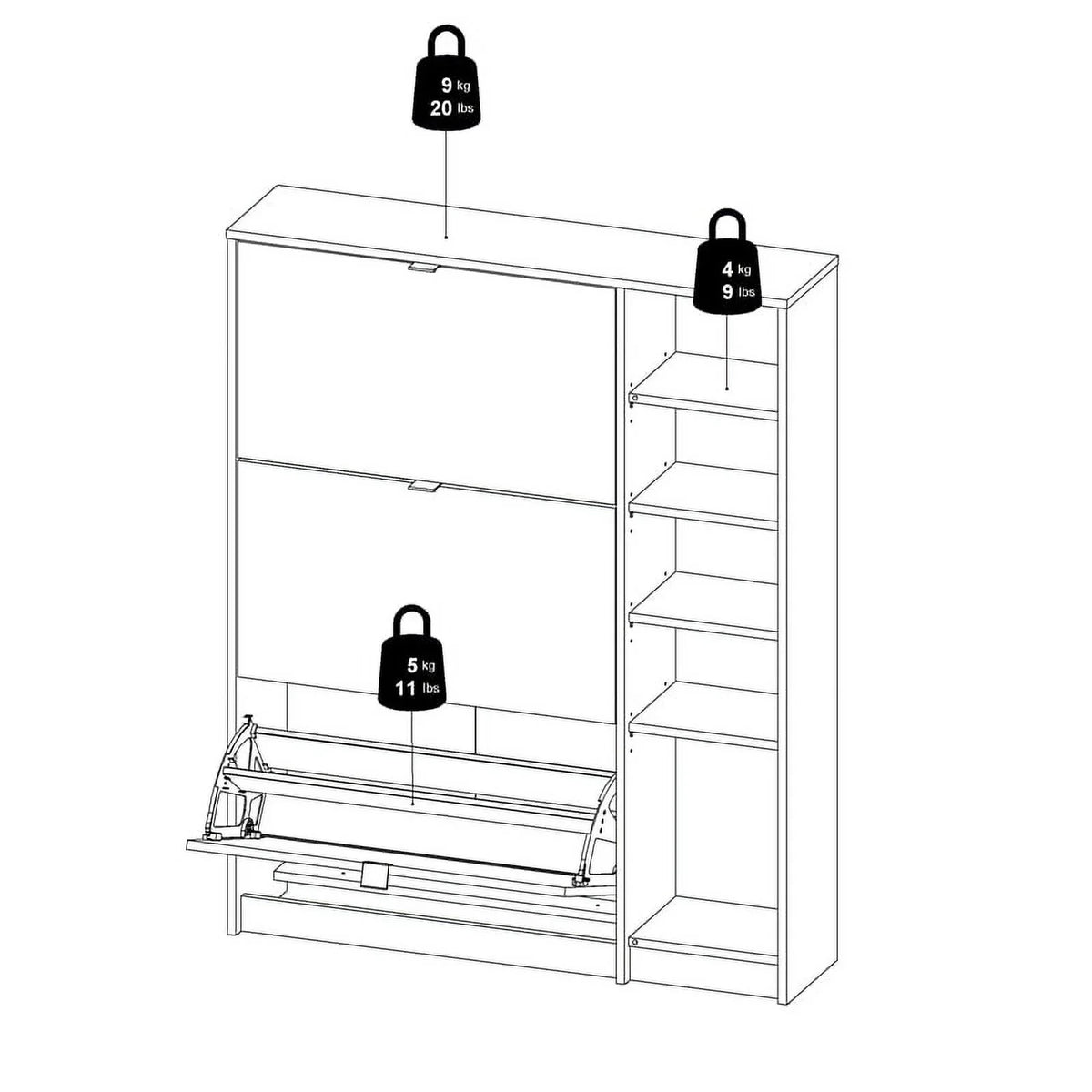 in & High 2 Allora with Gloss Drawer Oak-White 3 Cabinet Shoe Layers Door