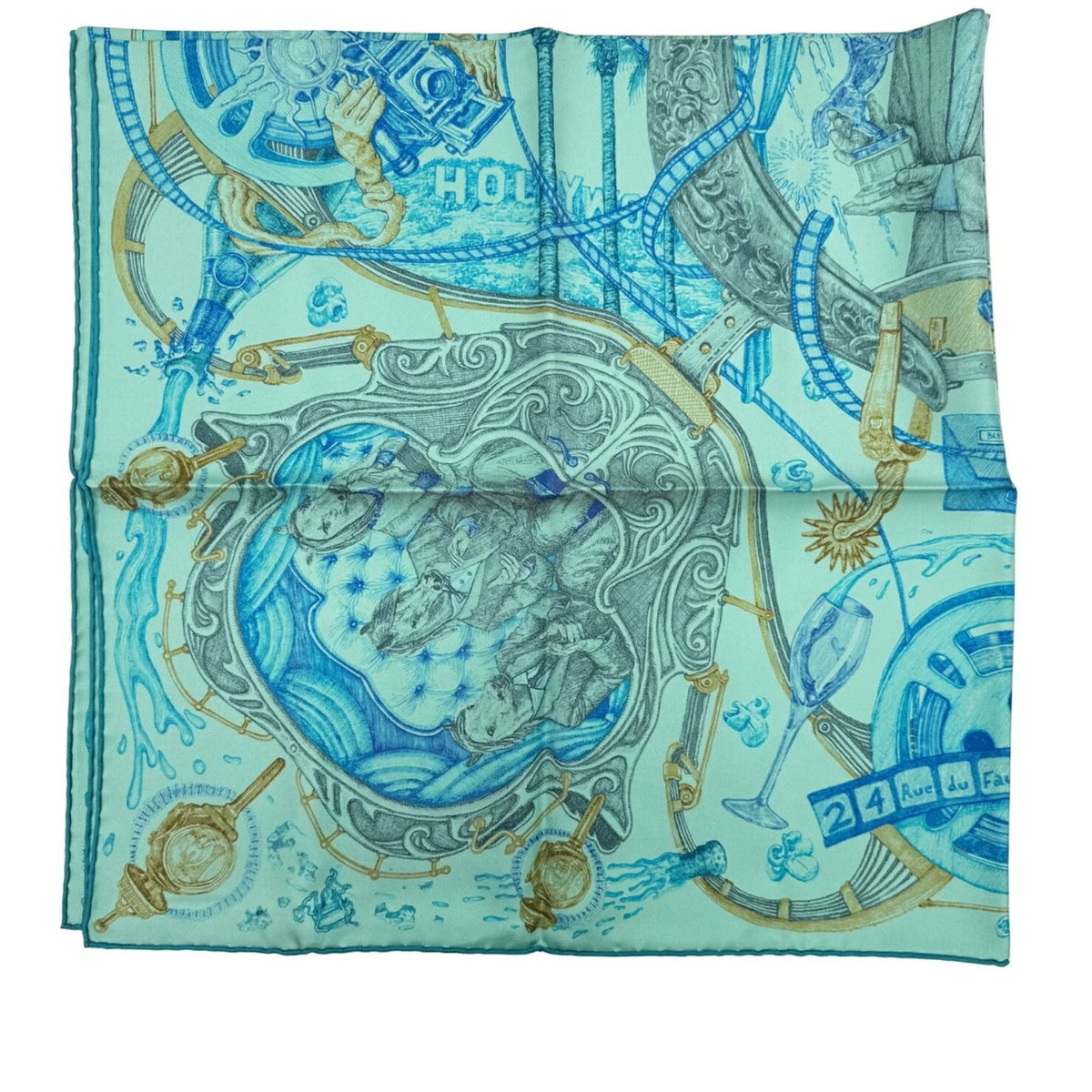 Horse Kare90 Green The HERMES Hermes New) Blue (Like Silk Pre-Owned Gray Ladies Horsewards Large Scarf Award