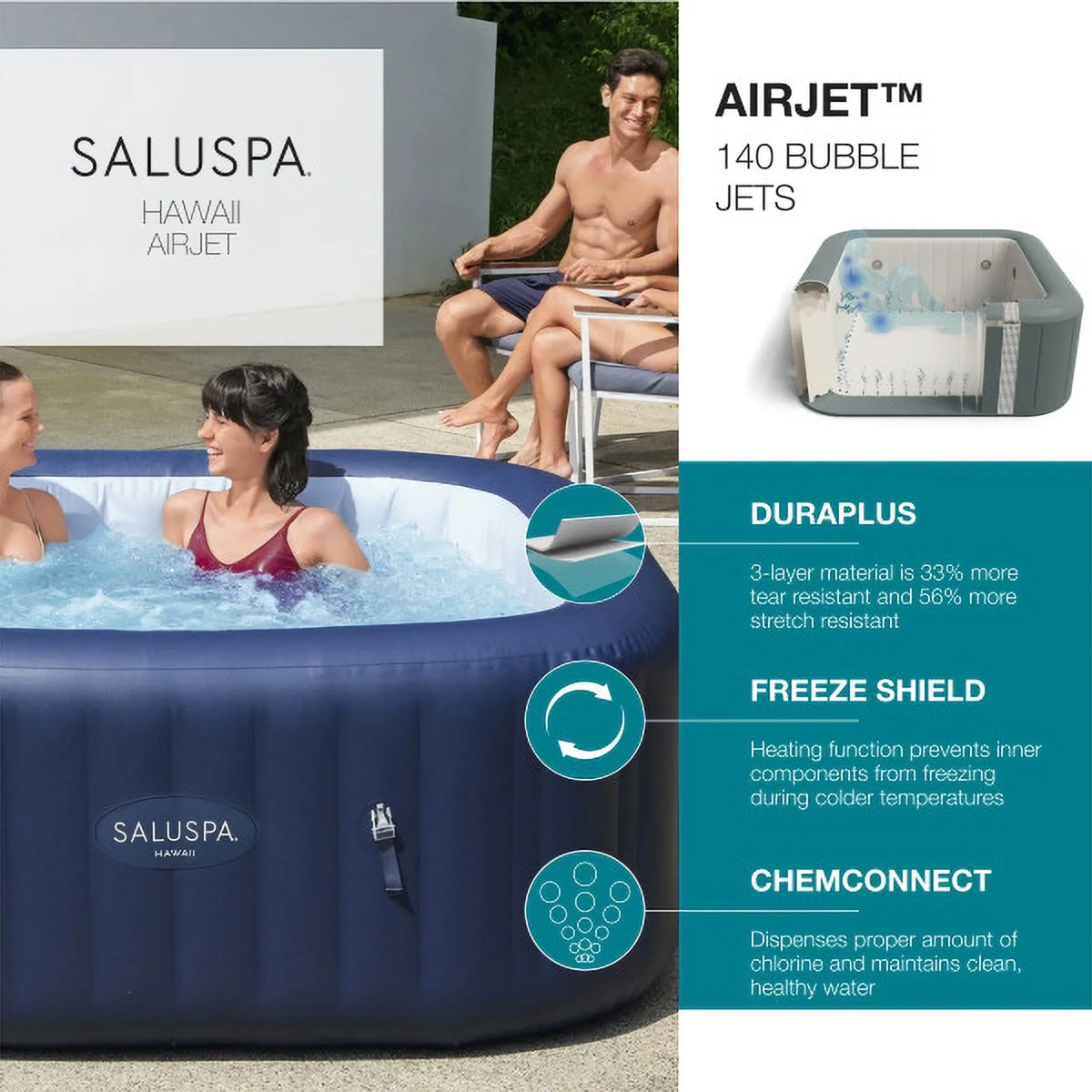 w/4 Tub SaluSpa Hot Bestway Pool Bestway SaluSpa Hawaii AirJet Seat