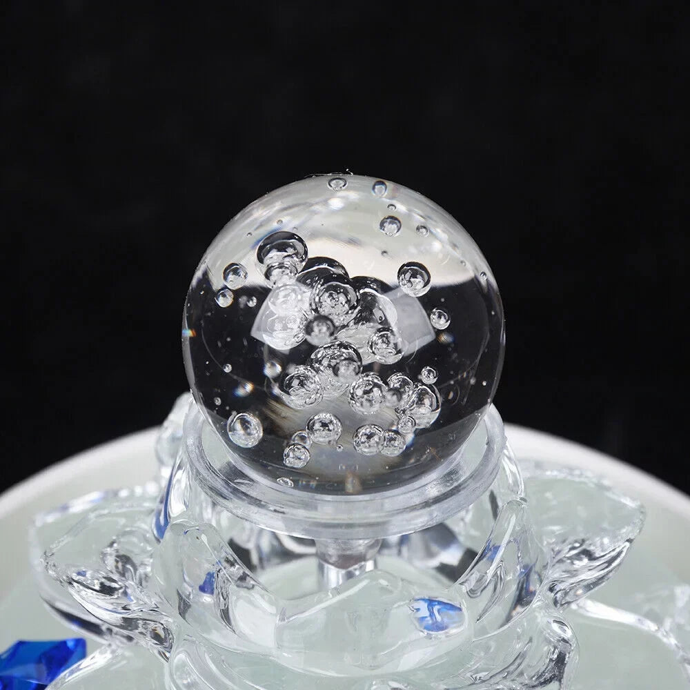 Fountain Lotus Water Crystal Flowing White Desktop Teahouse Fountain Desktop Fountain, Office Ornament Waterfall Decor Tabletop Water