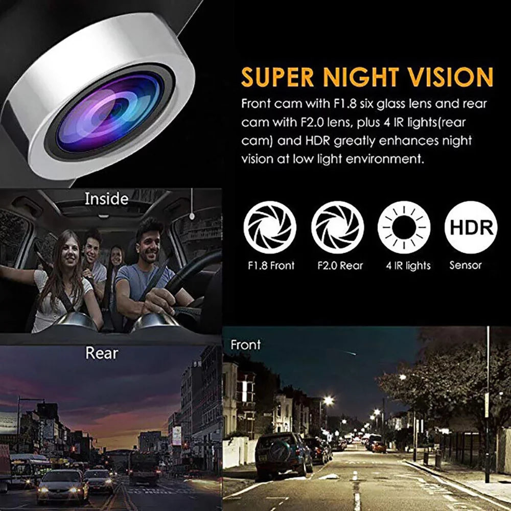 170° and Rear NIFFPD with Car Recorder Lens Camera Camera FHD Dual 4" Front DVR 1080P G-Sensor Dashboard,