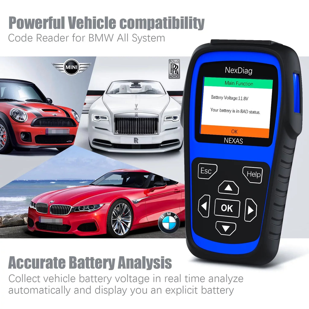 Automotive after Maintenance Reset Engine Check Scanner for ND601 Fits Regen Diagnostic Code & BMS MINI 1996 Tool Scanner Reader for Vehicles DPF OBD2 Diagnostic NEXAS Multi-System BMW