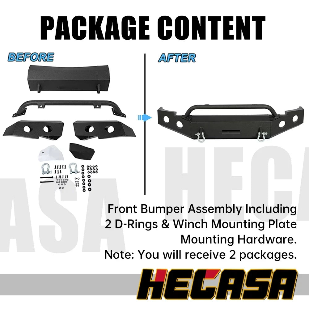 W/ Silverado HECASA 2007-2013 for Chevy Push 2010 Front Bar 3-Piece 2009 2013 2012 D-Rings Bumper 1500 2011 Modular 2008