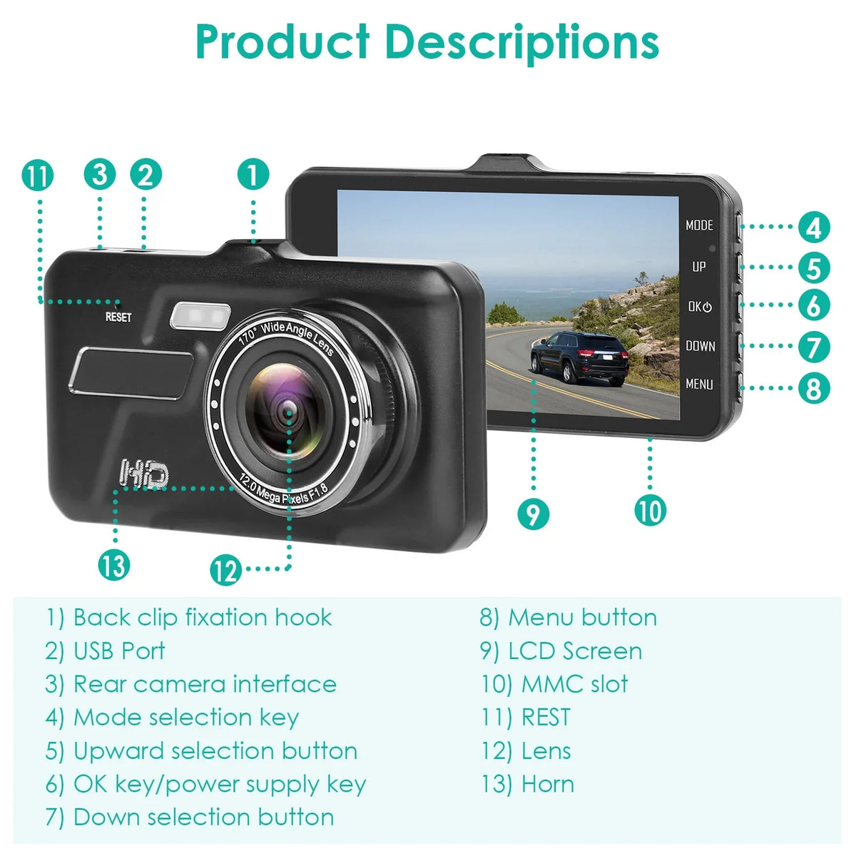 and Cam Camera with iMounTEK Rear IPS Car Dash Dashcams 4in Dual 1080P for Taxi Front Driving for Cars Touch Recorder Screen